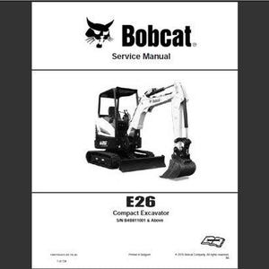 May include: Black and white image of a Bobcat Service Manual. The cover features the Bobcat logo, a compact excavator, and the text "E26 Compact Excavator". The excavator is black and white.
