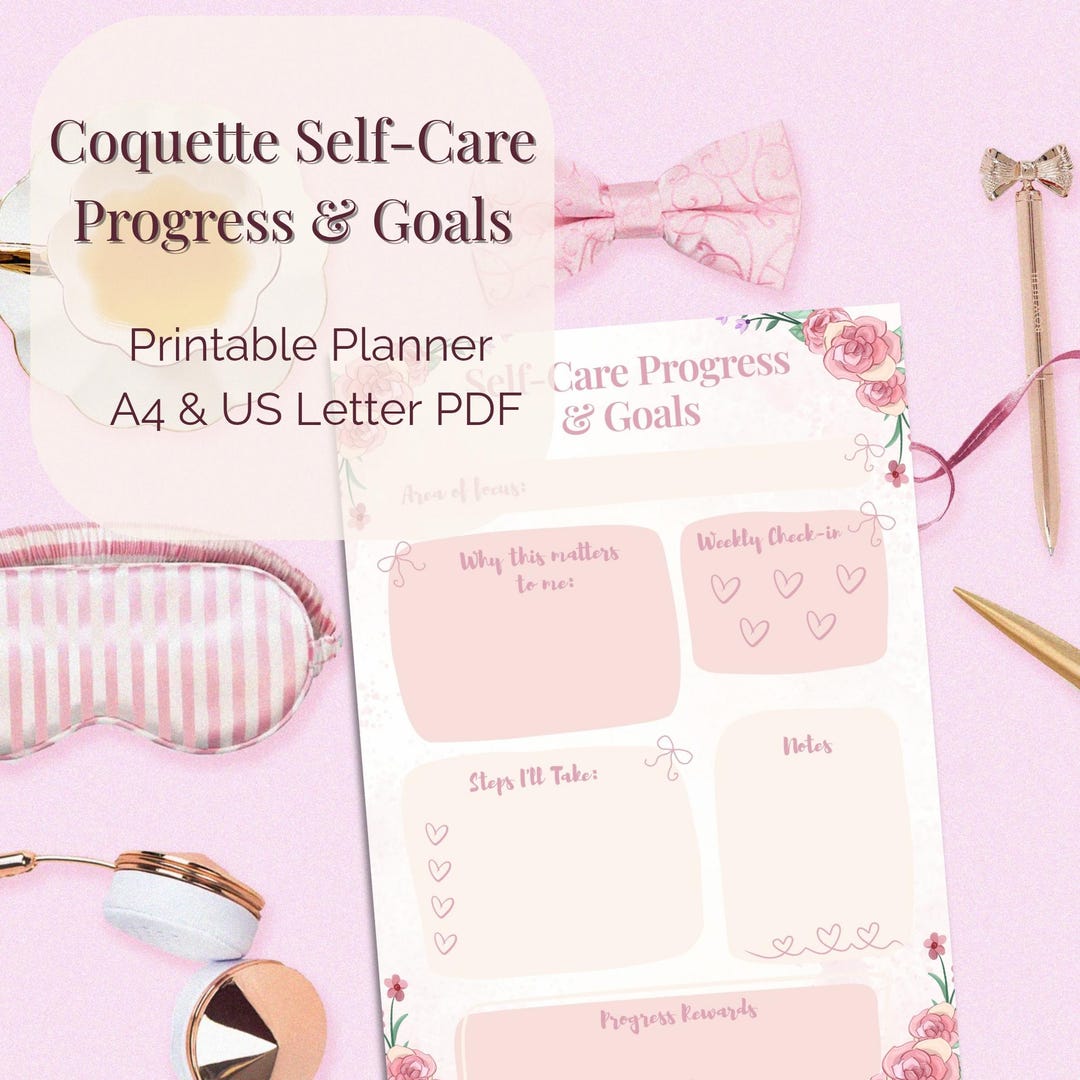 Coquette Self Care Planner | Pastel Goal Tracker | Gentle Progress ...