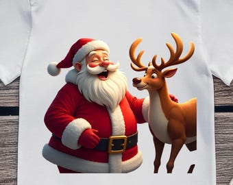Funny Santa & Reindeer PNG | 300 DPI Christmas Shirt Design | Laughing Holiday Sublimation Art