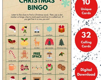 Christmas Bingo Game Printable | Holiday Party Game for Kids & Classroom | Instant Download