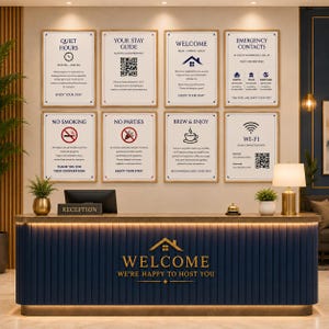 Airbnb-Schilderpaket | 20 bearbeitbare Canva-Vorlagen | Hausregeln, WLAN-QR-Code, Willkommensschild | Schilder für Ferienwohnungen | Sofort-Download