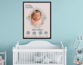 Customizable Baby Birth Stats Poster, Modern Nursery Print (Digital Download)