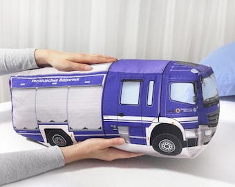 Cuscino 3D a forma di veicolo di soccorso, cuscino per bambini a forma di camioncino, stile THW