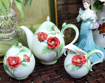 Juego de té de porcelana Franz "Colección Poppy" de 3 piezas