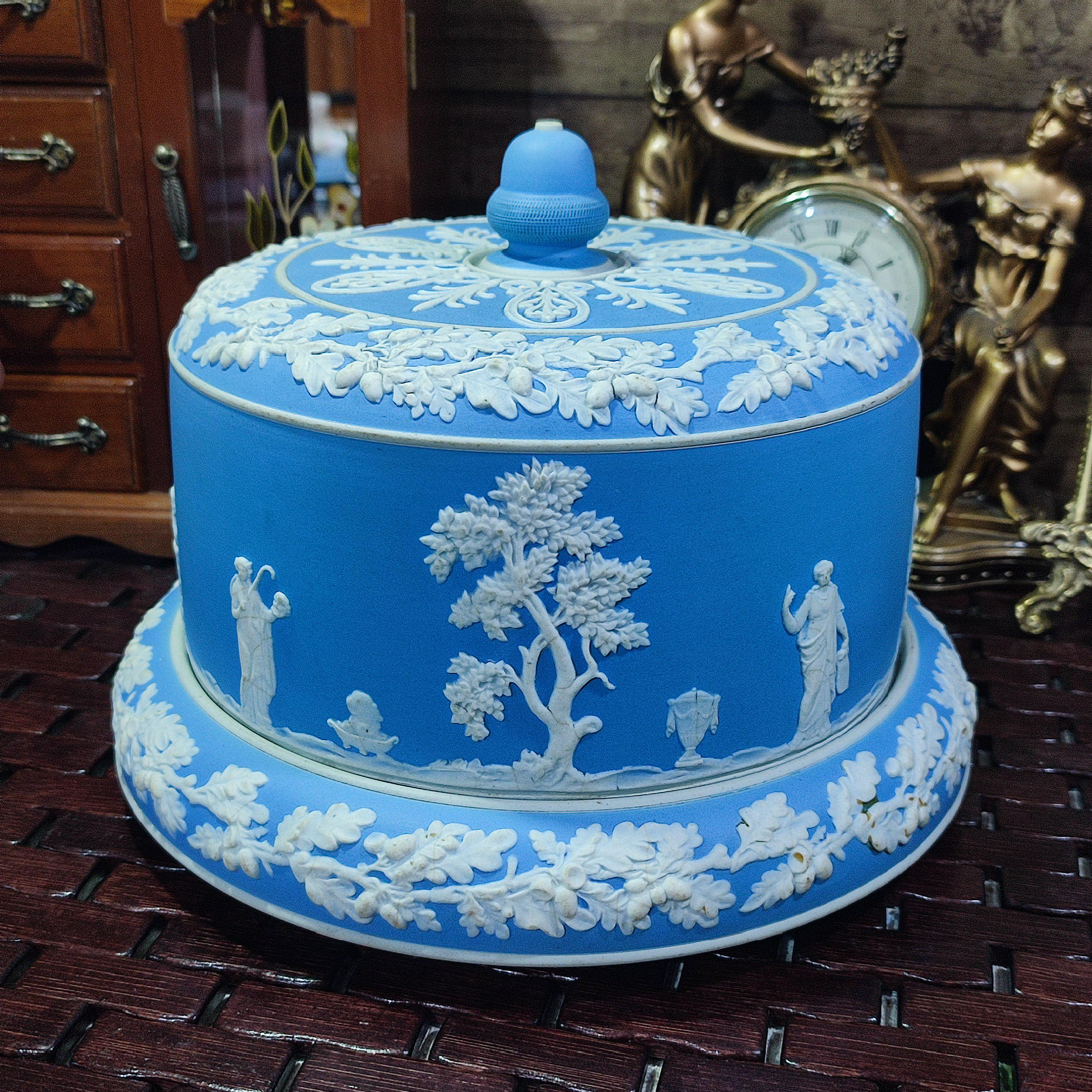 Antique 19th Century [cheese Dome] Powder Blue - Jasperware