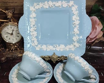 Antique 19th Century [cheese Dome] Powder Blue - Jasperware