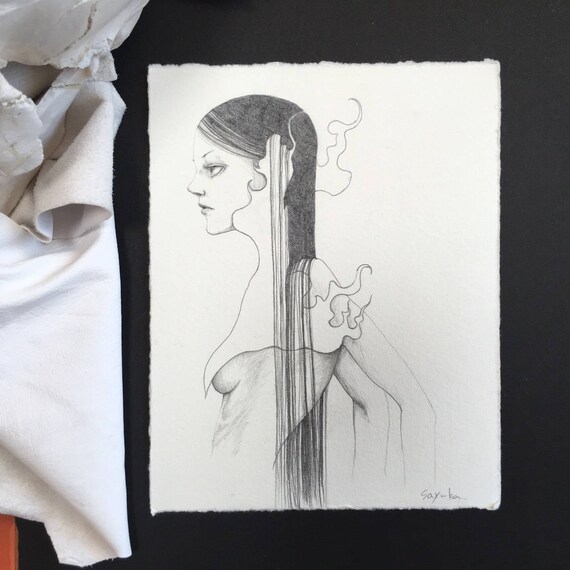 Małe Oryginalne Szkic Ołówkiem Bez Tytułu 225 Przyziemny Pop Surrealizm Art