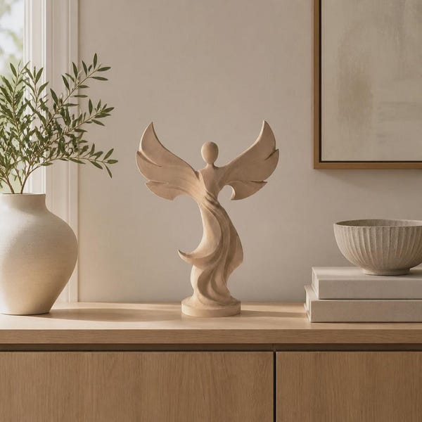 Abstrakte Engelsskulptur, moderne minimalistische Dekoration, japanisches Wohnaccessoire, weiße Regalskulptur