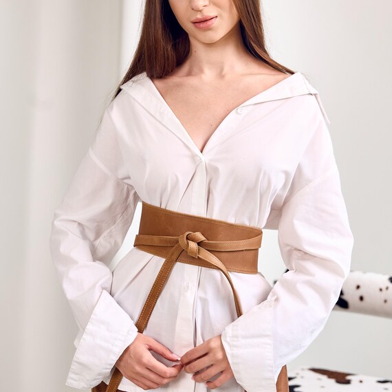 Women’s Wide Corset Faux Leather Wrap Around Tie Belt YOU&M Soft-Leather Waist Belt Wrap Around Boho Corset  main image 2