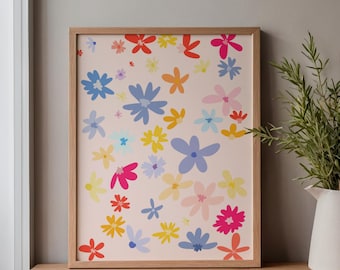 April Flowers A4 Digital Print, Colourful Floral Printable Wall Decor