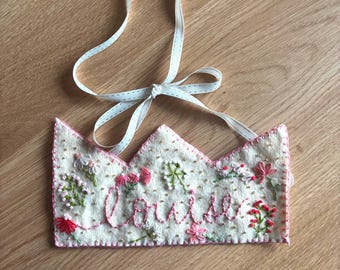 Personalized Hand Embroidered Felt Birthday Crown