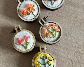 Hand-Embroidered Mini Floral Hoop Art | Tiny Flowers, 1-inch