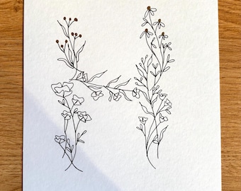 Botanical Floral Alphabet Letter Art Prints