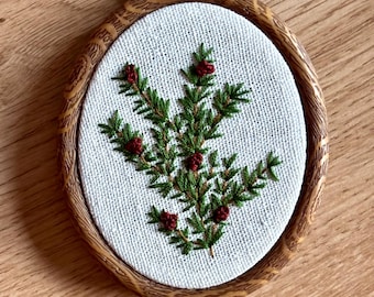 One-of-a-Kind Hand-Embroidered Evergreen & Berry Hoop