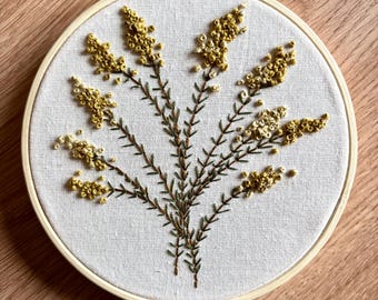 One-of-a-Kind Hand Embroidered Mimosa Flower Hoop