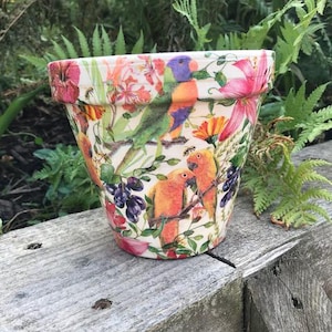 Extra Large Handcrafted 175mm Diameter "Tropical Birds " Decoupaged terracotta pot
