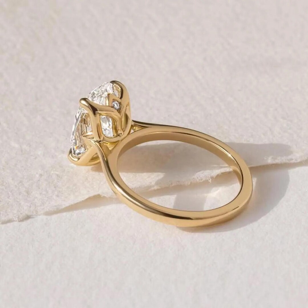Oval Cut Moissanite Engagement Ring, Solid 14k Yellow Gold Bridal Gift ...