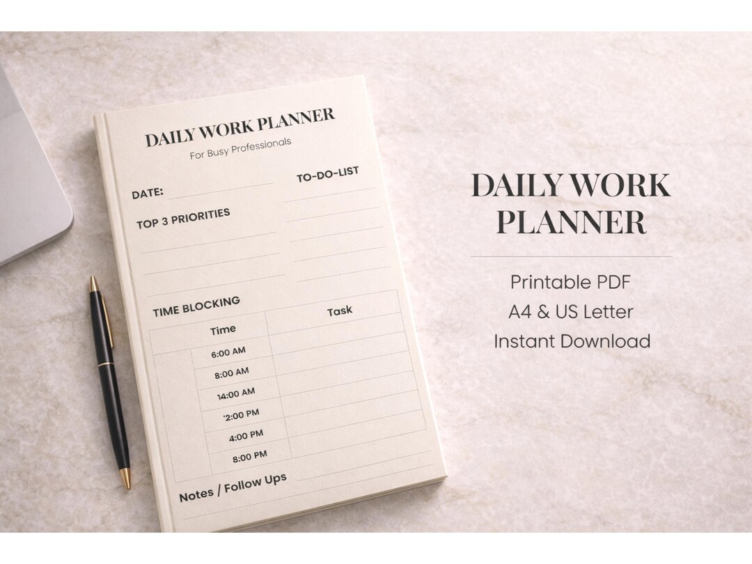 Daily Work Planner Printable | Time Blocking Template for Busy ...