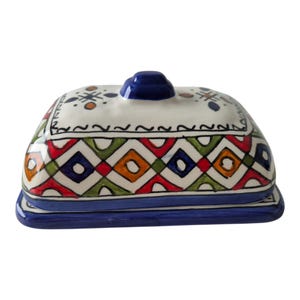 Mantequera marroquí Mantequera hecha a mano Mantequera de cerámica Fez Fassi Mantequera tradicional Mantequera de Céramique de Fes.