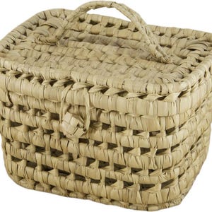 Small Handwoven Palm Leaf Basket Boho Storage Natural With/Without Lid Rectangular & Round.