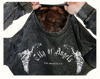 City of Angels Long Sleeve Shirt | Acid Wash Oversize Streetwear Tee | Los Angeles 250 GSM Long Sleeve | Gift For Him | Gift For Her.
