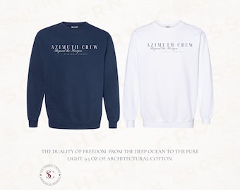 Heavyweight Sweatshirt | Minimalist Azimuth Crew Design, Garment-Dyed Cotton Blend