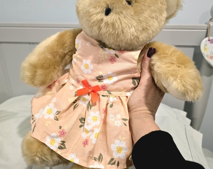 Featured listing image: Handcrafted Heirloom Teddy Bear, 12 Inch, Floral Tea Dress, Comfort Companion