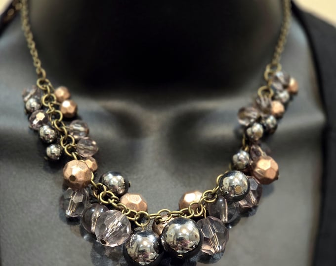 Featured listing image: Vintage Glam Revival Choker Necklace – Platinum & Bronze Acrylic Beads