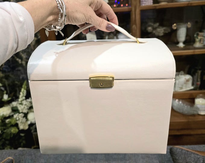 Featured listing image: Cream Jewellery Box, Velvet Lining, Lockable Organiser | Vintage Dressing
