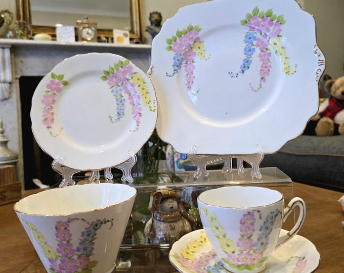 Featured listing image: Vintage Floral Porcelain Tea Set – Art Deco Candy Bowl, Cup & Saucer