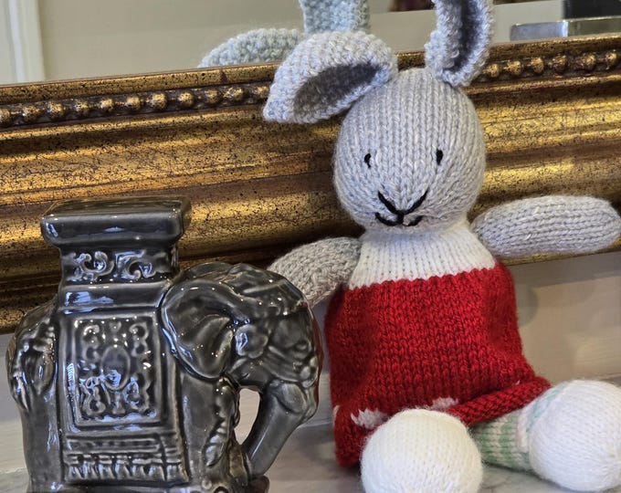 Featured listing image: Christmas Gift Set for Women – Knitted Bunny & Ceramic Elephant | Gifts for Her