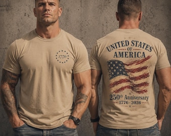 America 250 Flag Shirt, Painted American Flag Tee, 1776 to 2026 Front and Back Print, Vintage Patriotic Mens 4th July Gift