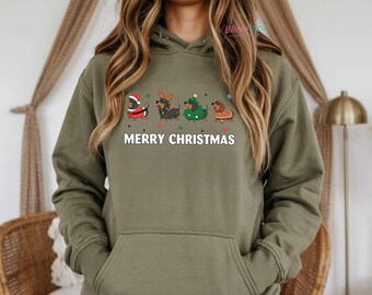 Merry Christmas Dog Lover Sweatshirt, Adorable Holiday Puppy Hoodie, Festive Pet Owner Shirt