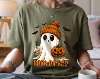 Boba or Boo Hoodie, Sweatshirt & Shirt – Cute Ghost Halloween Top – Funny Fall Graphic, Boba Lover Gift