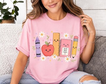Daisy Teacher Shirt, Back To School Teacher Tee, Cute Classroom Supplies Shirt, Crayon Apple Ruler Pencil Gift