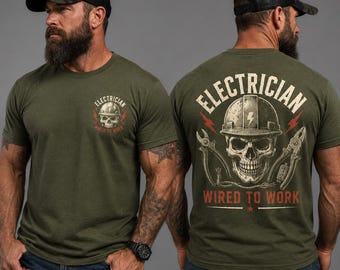 Electrician Shirt, Wired To Work Tee, Skull Hard Hat Shirt, Blue Collar Electrician Gift, Labor Day Tee