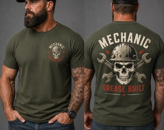Mechanic Shirt, Grease Built Tee, Skull Hard Hat Shirt, Blue Collar Mechanic Gift, Labor Day Work Shirt
