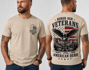 Camiseta "Honra a nuestros veteranos", camiseta de héroe estadounidense veterano, camiseta con la bandera del águila patriótica, regalo del Día de los Veteranos para hombres.