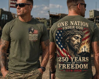 Jesus American Flag Veteran Shirt, One Nation Under God Tee, 250 Years of Freedom 1776 2026 Christian Gift