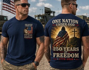 Jesus With Cross And Flag Shirt, One Nation Under God Tee, 1776 2026 America 250 Christian Patriotic Shirt