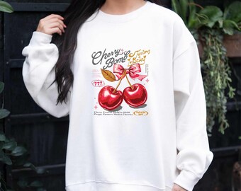 Coquette Cherry Hooded Sweatshirt Coquette Bow Sweatshirt French Shirt Red Cherries Preppy Clothes Paris France Sweatshirt Gift For Her