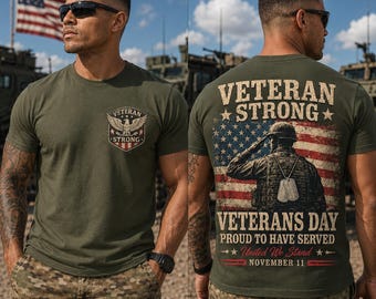 Camiseta Veteran Strong, Camiseta del Día de los Veteranos, Camiseta Orgulloso de haber servido, Camiseta militar de doble cara Saludo al soldado
