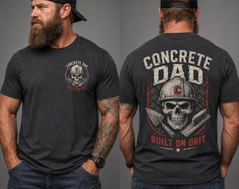 Concrete Dad Shirt, Built On Grit Tee, Skull Hard Hat Shirt, Concrete Worker Gift, Blue Collar Labor Day Tee