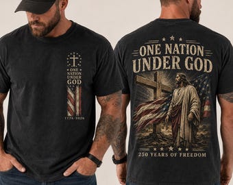 One Nation Under God Shirt, Jesus Cross American Flag Tee, 250 Years of Freedom Patriotic Christian T-Shirt