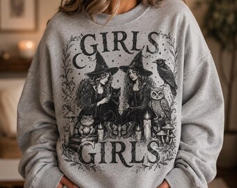 Girls Will Be Girls Sweatshirt, Witch Cauldron Halloween Shirt, Coven Ritual Crewneck, Gothic Witchy Halloween Sweater