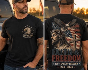 Christian 250th Anniversary Shirt, Praying Jesus Eagle Liberty Bell Tee, 1776-2026 Front Back Print