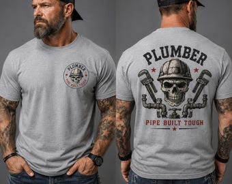 Plumber Shirt, Pipe Built Tough Tee, Skull Hard Hat Shirt, Blue Collar Plumber Gift, Labor Day Tradesman Tee