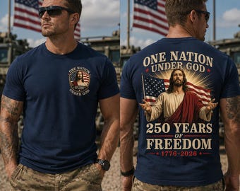 Jesus Liberty Cross Shirt, American Flag Tee, One Nation Under God 250 Years of Freedom Christian Shirt