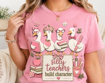 Paper Cut Goose Teacher Shirt, Silly Teachers Build Character Tee, Layered Back To School Shirt, Cute Teacher Gift