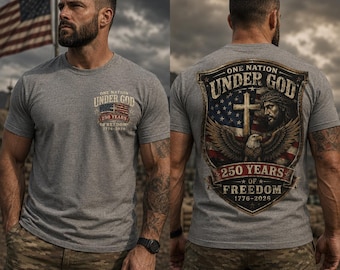One Nation Under God Shirt, America 250 Christian Eagle Tee, Cross and Flag 1776–2026, Patriotic Veteran Dad Gift